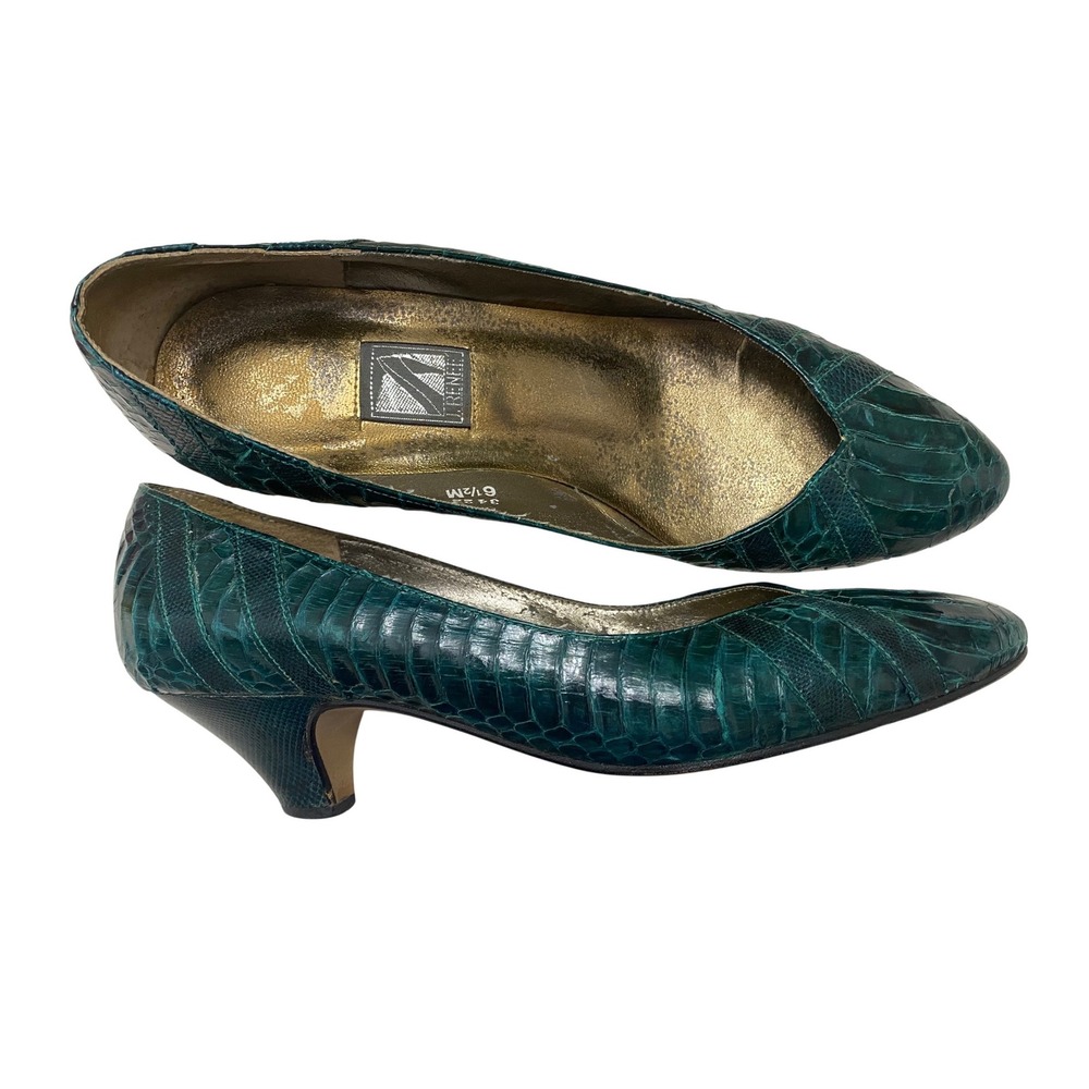 J. Renee Womens Emerald Green Snakeskin Embossed Kitten Heel‎ Pumps Size 6.5M